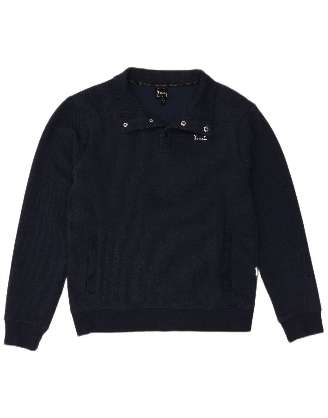 BÆNK Herre Snap Neck Sweatshirt Jumper Medium Navy Blue Polyester