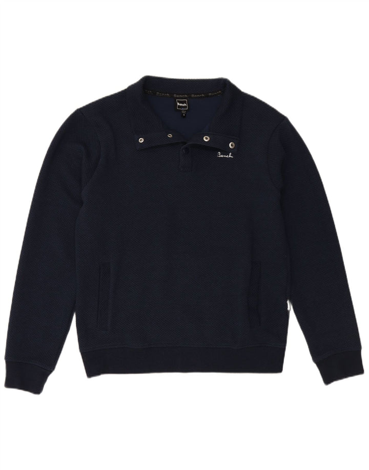 BÆNK Herre Snap Neck Sweatshirt Jumper Medium Navy Blue Polyester