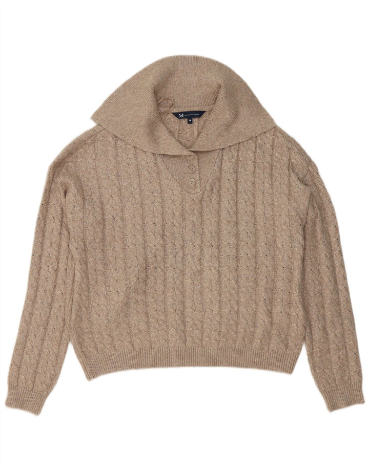 Besætningstøj Dame Polo Neck Jumper Sweater UK 14 Medium Beige Polyester