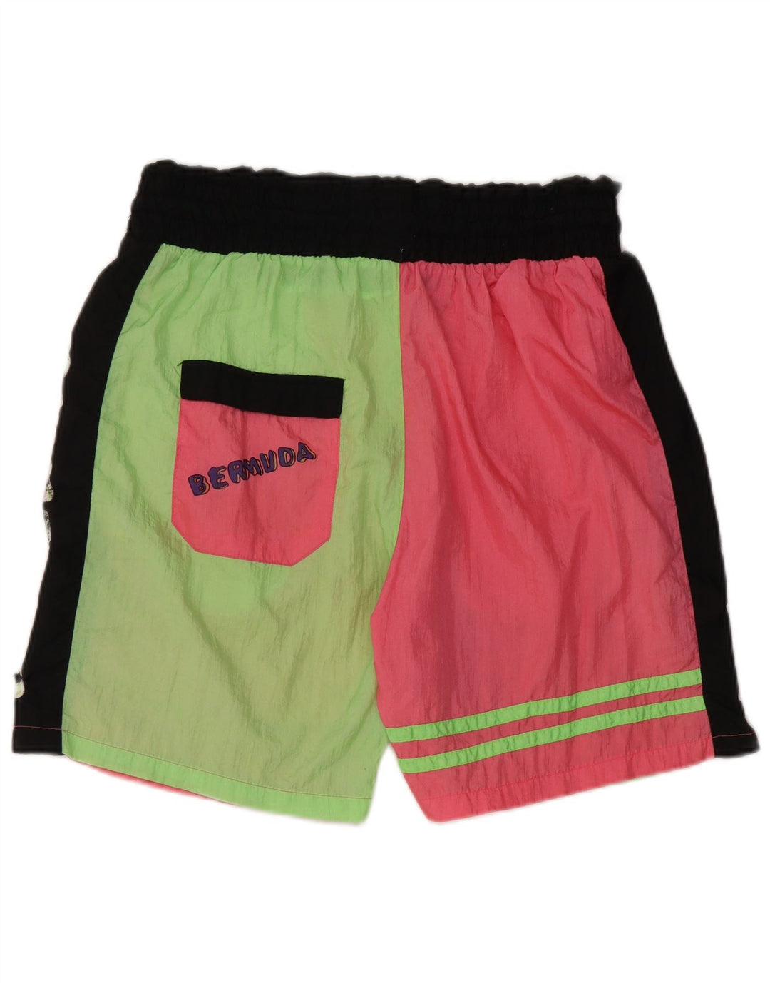 VINTAGE grafiske svømmeshorts til kvinder UK 18 XL Pink Colourblock Nylon