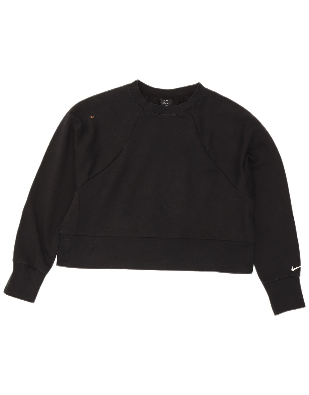 Nike Womens Crop Graphic Sweatshirt Jumper UK 14 Medium Black Polyester