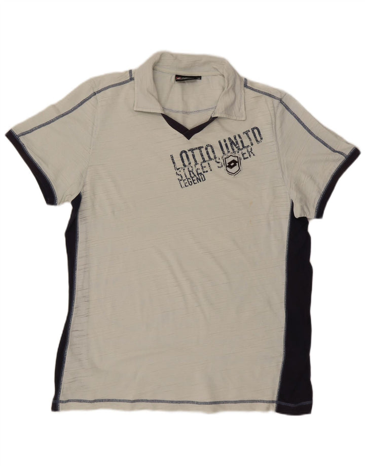 Lotto Herre Grafisk Polo Shirt 2XL Hvid Colourblock Bomuld