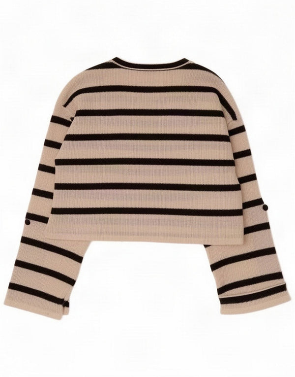 Zara Womens Crop Boat Neck Jumper Sweater UK 10 Small White Striped