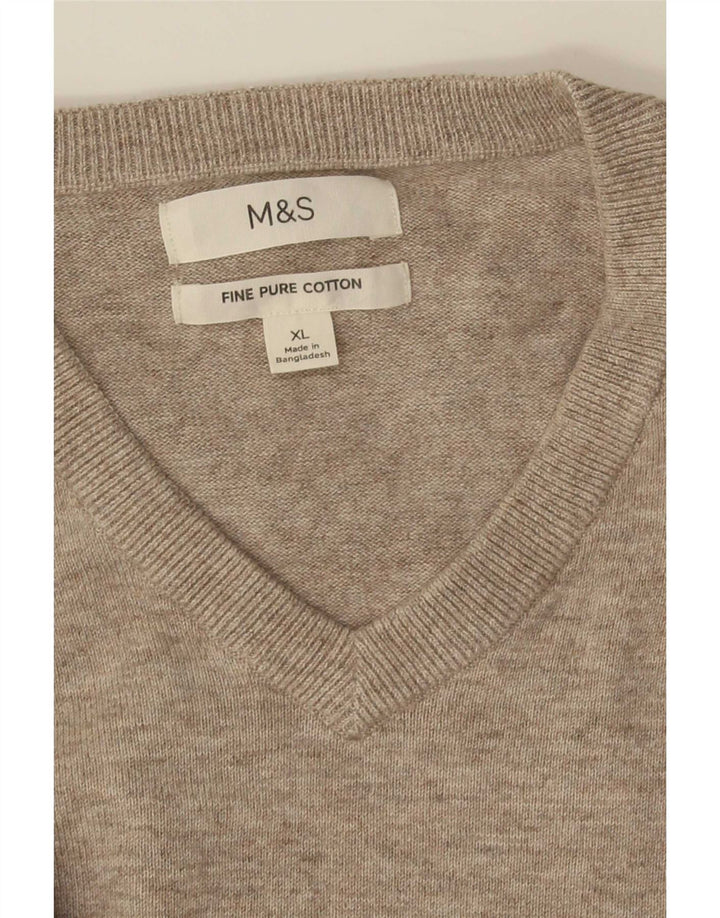 Marks & Spencer Herre V-hals sweater XL Beige Bomuld