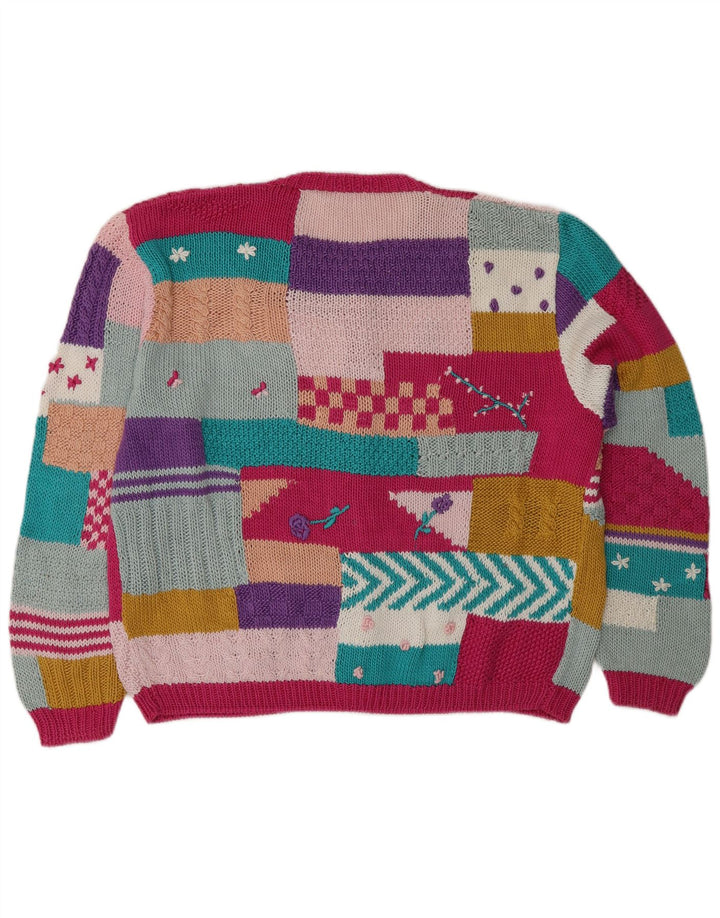 Vintage dame cardigan sweater UK 14 Stort flerfarvet patchwork