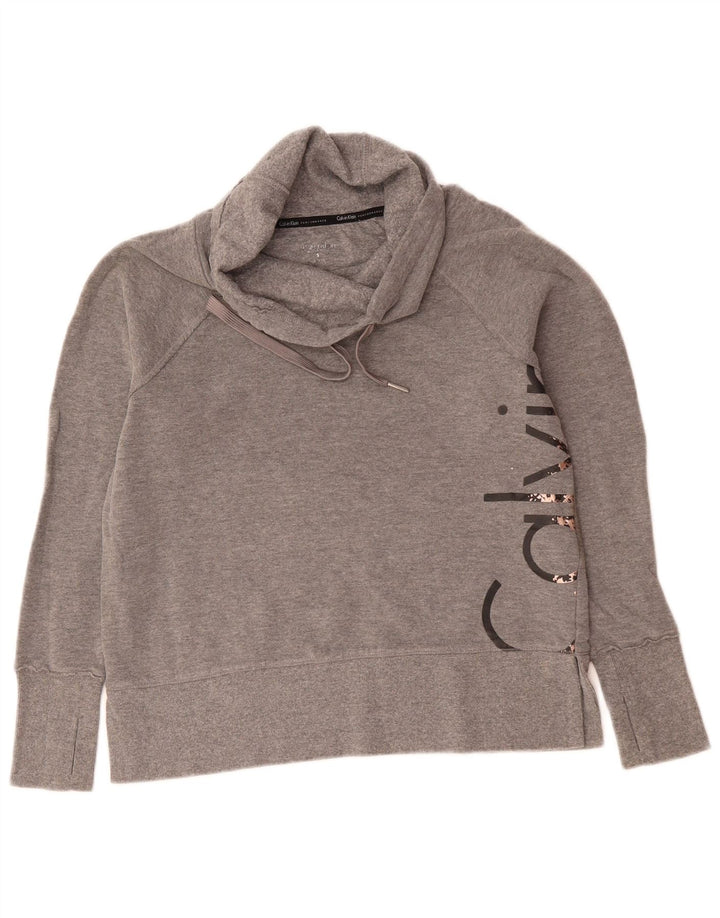 CALVIN KLEIN Womens Performance Graphic Sweatshirt Jumper UK 10 Small Grå