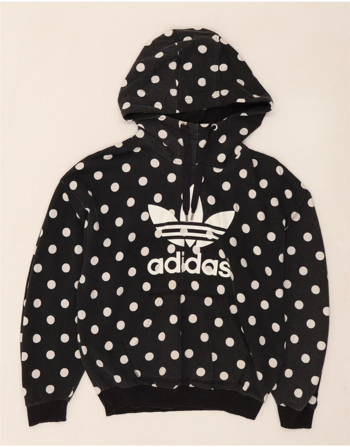 ADIDAS grafisk oversized hættetrøjetrøje til kvinder UK 8 Small Black Polka Dot