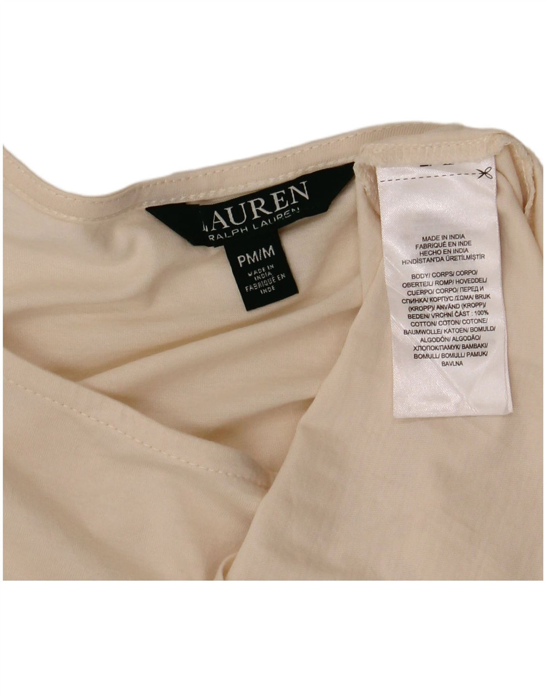 Ralph Lauren Dame Top 3/4 ærmer UK 14 Medium Off White Bomuld