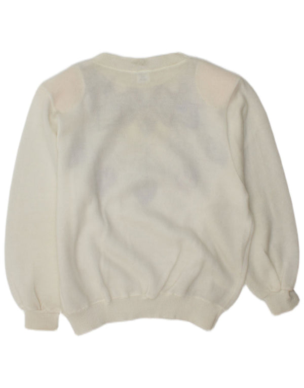 Vintage Womens Crew Neck Jumper Sweater UK 14 Medium Off White Floral