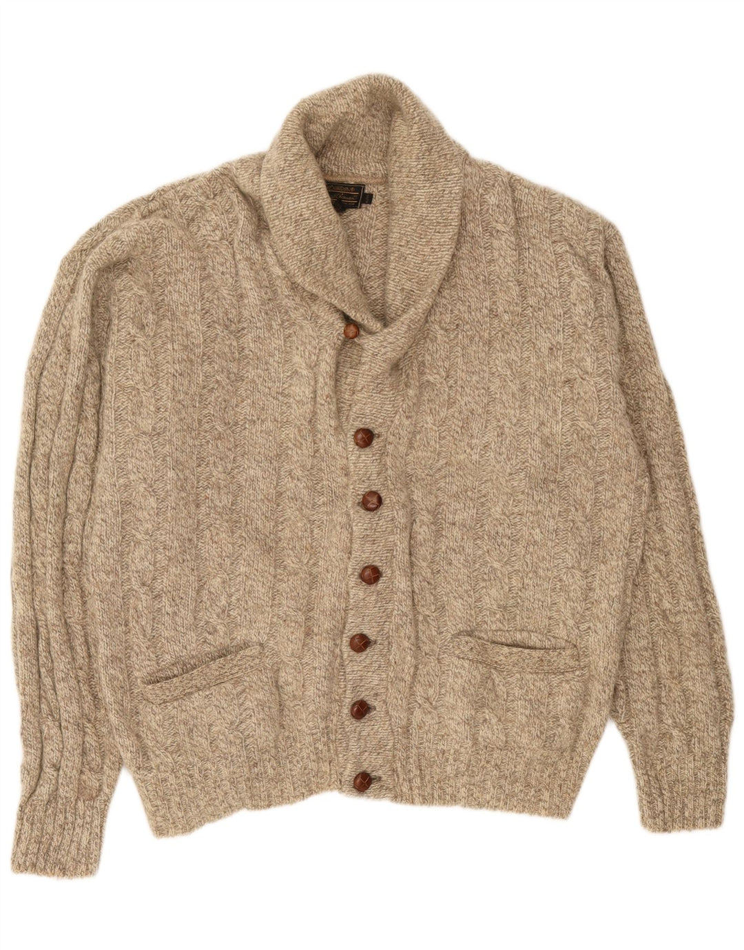 Eddie Bauer Herre Loose Fit Cardigan Sweater XL Beige Flecked Wool