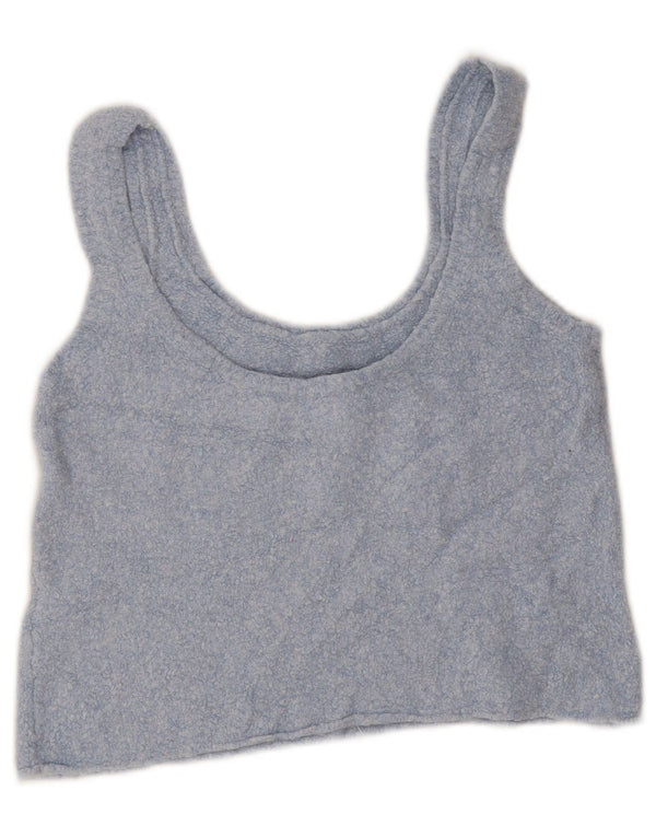 Zara Womens Crop Vest Top UK 14 Large Blue Cotton