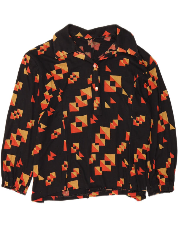 VINTAGE Womens 3/4 Sleeve Blouse Top UK 18 XL Black Geometric