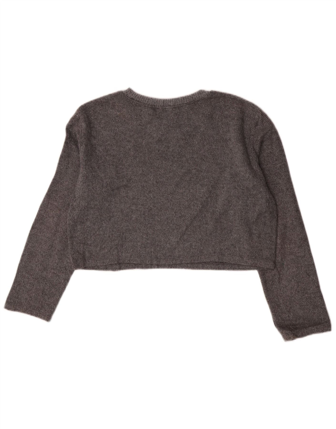 Zara Womens Crop Top Langærmet UK 10 Small Grey Bomuld