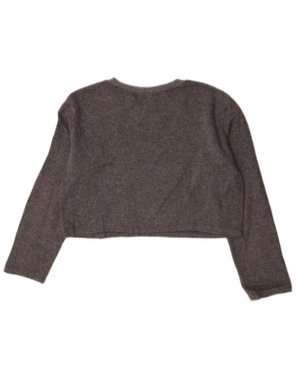 Zara Womens Crop Top Langærmet UK 10 Small Grey Bomuld
