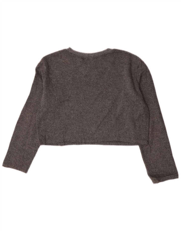 Zara Womens Crop Top Langærmet UK 10 Small Grey Bomuld