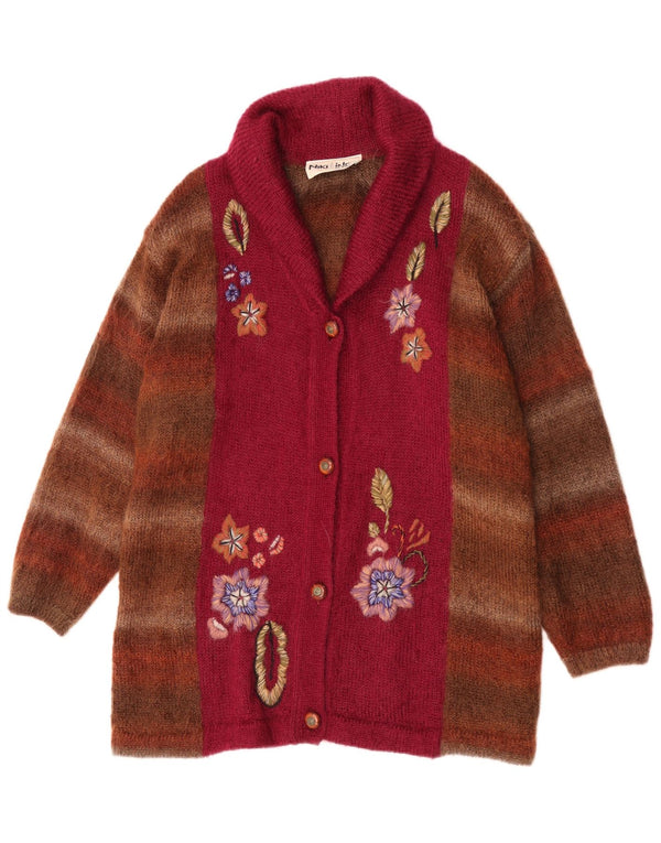 Niki Line Dame Grafisk Longline Cardigan Sweater UK 18 XL Brun Stribet