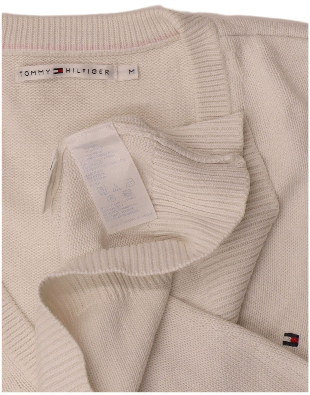 Tommy Hilfiger Dame V-hals sweater UK 14 Medium Hvid Bomuld