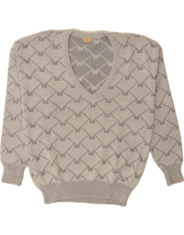 VINTAGE Mens V-Neck Jumper Sweater IT 50 Medium Grey Argyle/Diamond Vintage Vintage and Second-Hand Vintage from Messina Hembry 
