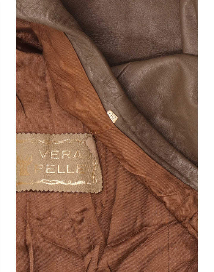 Vintage Dame Dobbeltradet Læder Blazer Jakke IT 50 XL Brun