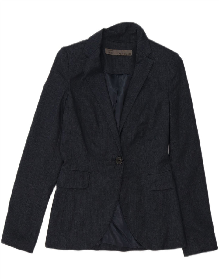 ZARA Womens 1 Button Blazer Jacket UK 6 XS Navy Blue
