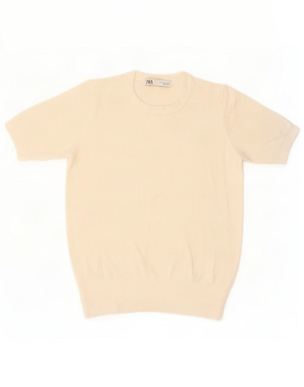 Zara Dame Kortærmet Jumper Sweater UK 10 Small Off White