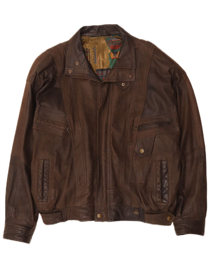 Vintage Bomber læderjakke til mænd IT 56 3XL brunt læder