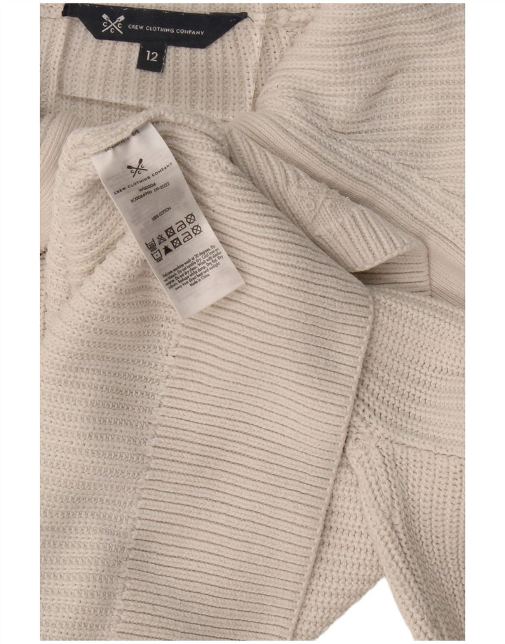 Besætningstøj Dame Crop Zip Neck Jumper Sweater UK 12 Medium White