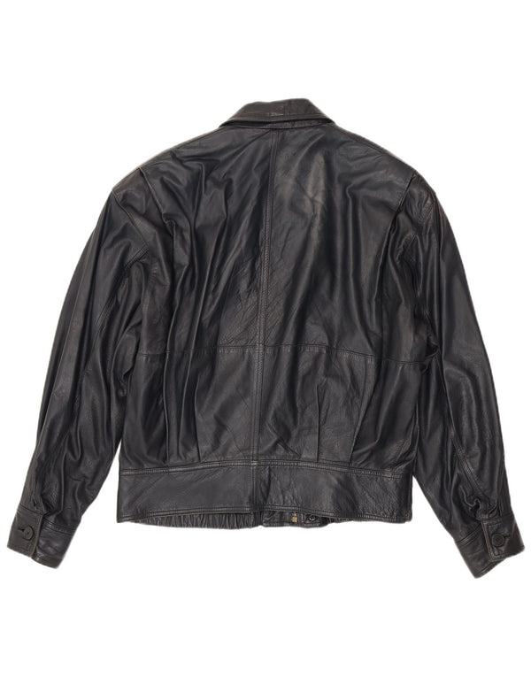 La Matta Herre Bomber Læderjakke UK 38 Medium Navy Blue Læder