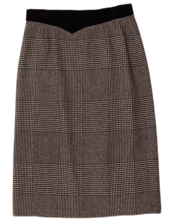 Louis Feraud Dame Midi Nederdel UK 16 Large W30 Grå Houndstooth Uld