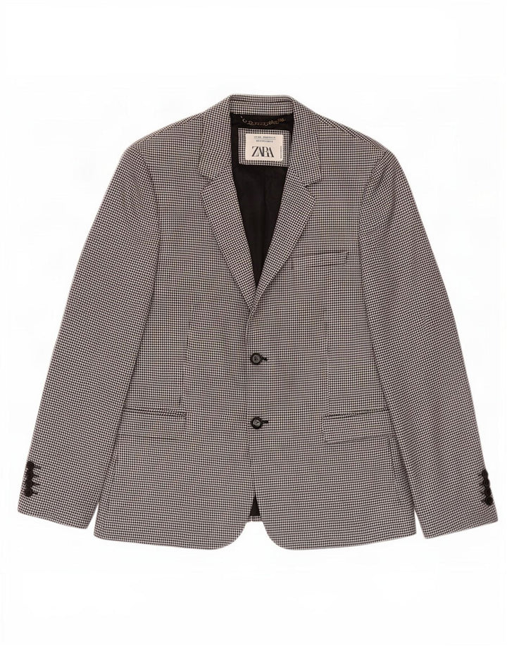 Zara Herre 2-knaps blazerjakke EU 52 Large Black Houndstooth