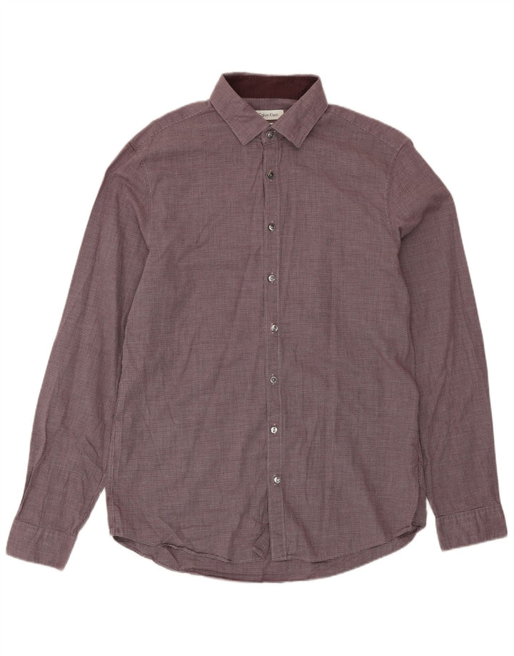 CALVIN KLEIN Herre Slim Fit skjorte str. 41 16 Large Maroon Houndstooth