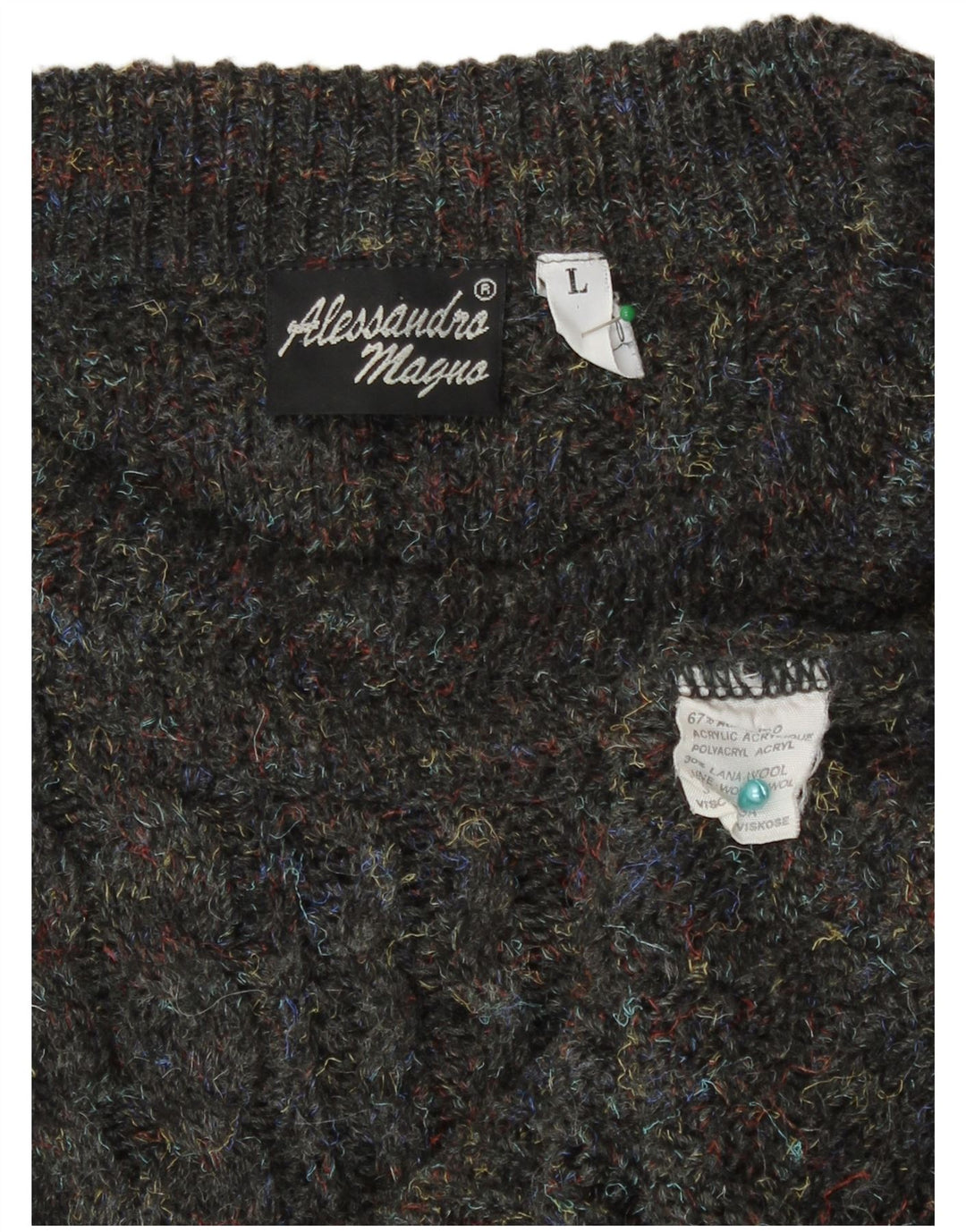 Alessandro Magno Herre Crew Neck Jumper Sweater Stor grå Flecked Acryl