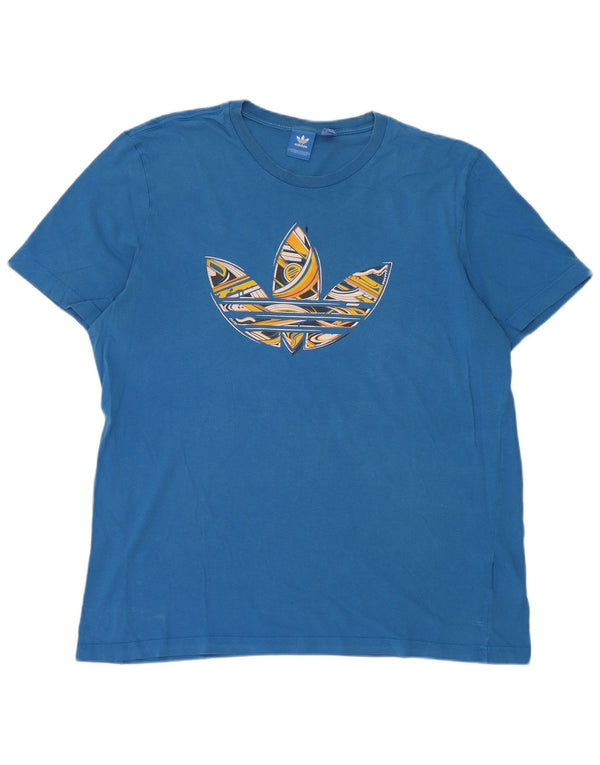 Adidas Dame Grafisk T-Shirt Top UK 18 XL Blå Bomuld