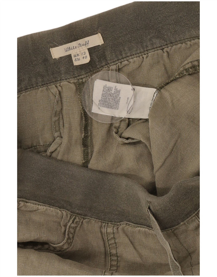 White Stuff Womens Cropped Trousers UK 12 Medium W32 L23 Khaki Linen