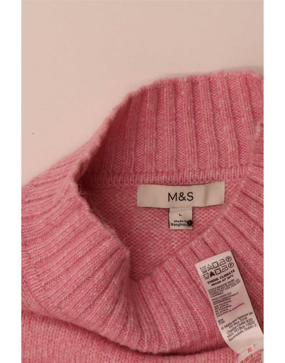 Marks & Spencer Dame Turtle Neck Jumper Sweater UK 16 Large Pink