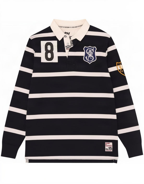 Superdry Herre Skotland Grafisk Rugby Polo Shirt Medium Navy Blue stribet