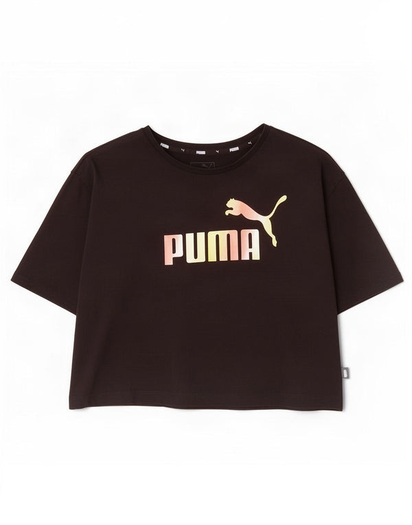 Puma Dame Crop Grafisk T-Shirt Top UK 12 Medium Sort Bomuld