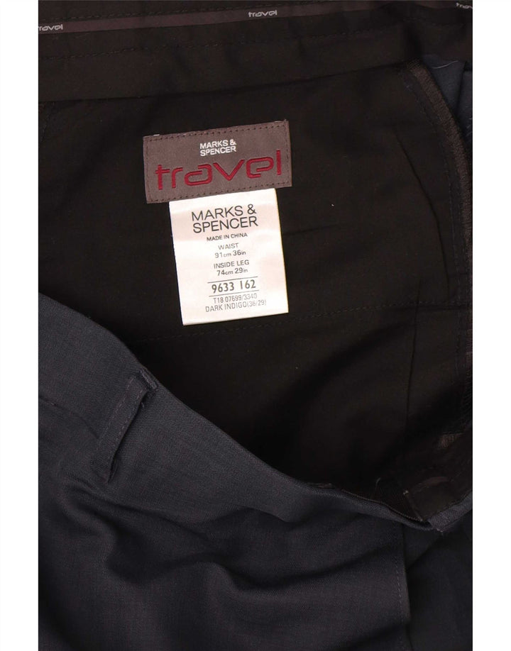 Marks & Spencer Straight Chino-bukser til mænd W36 L29 Marineblå polyester