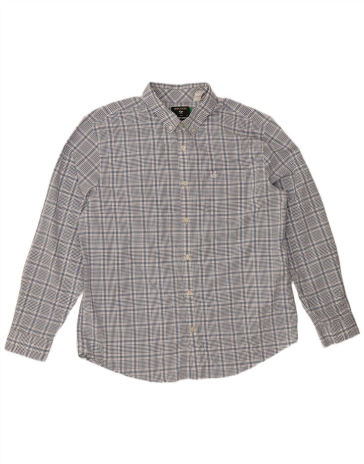 DOCKERS Herre Classic Fit skjorte XL blå ternet bomuld