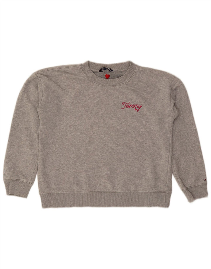 Tommy Hilfiger Womens Crop Oversized Sweatshirt Jumper UK 10 Small Grå