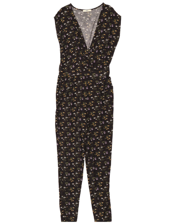 Oasis Dame Ærmeløs Jumpsuit UK 12 Medium Black Floral Viscose