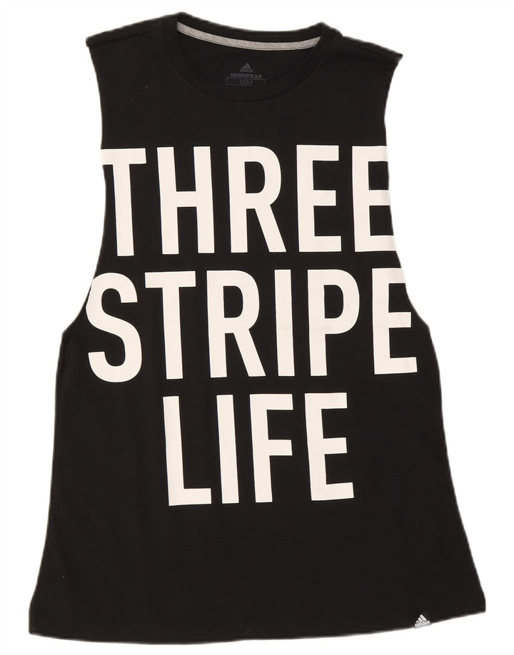 Adidas Womens Three Stripes Grafisk Vest Top UK 12 Medium Black Polyester