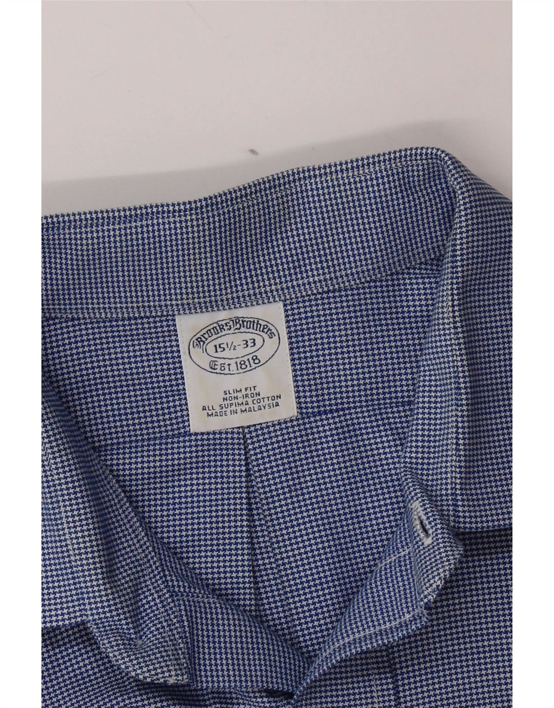 BROOKS BROTHERS Slim Fit skjorte til mænd størrelse 15 1/2 Medium Blue Houndstooth