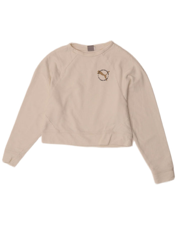 Puma Womens Crop Sweatshirt Jumper UK 6 XS Hvid Bomuld