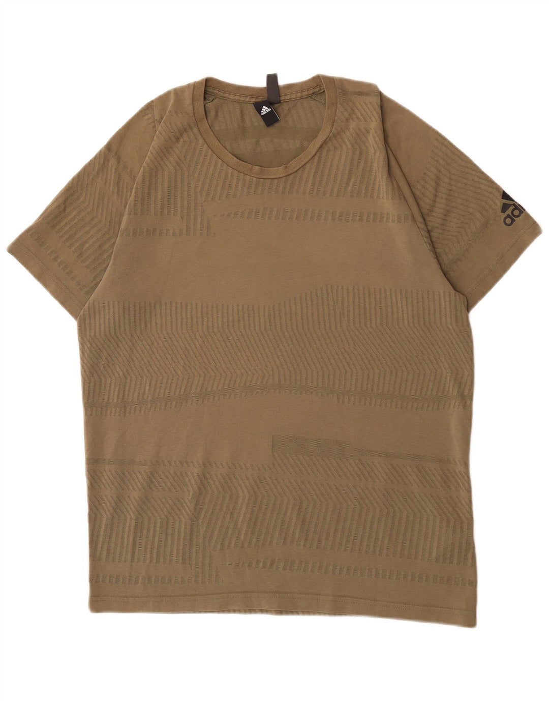 Adidas Herre T-Shirt Top Stor Khaki Stribet Bomuld