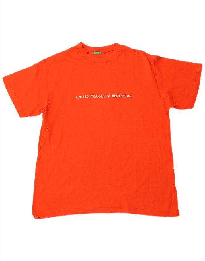 BENETTON Dame Grafisk T-Shirt Top UK 16 Stor Orange Bomuld