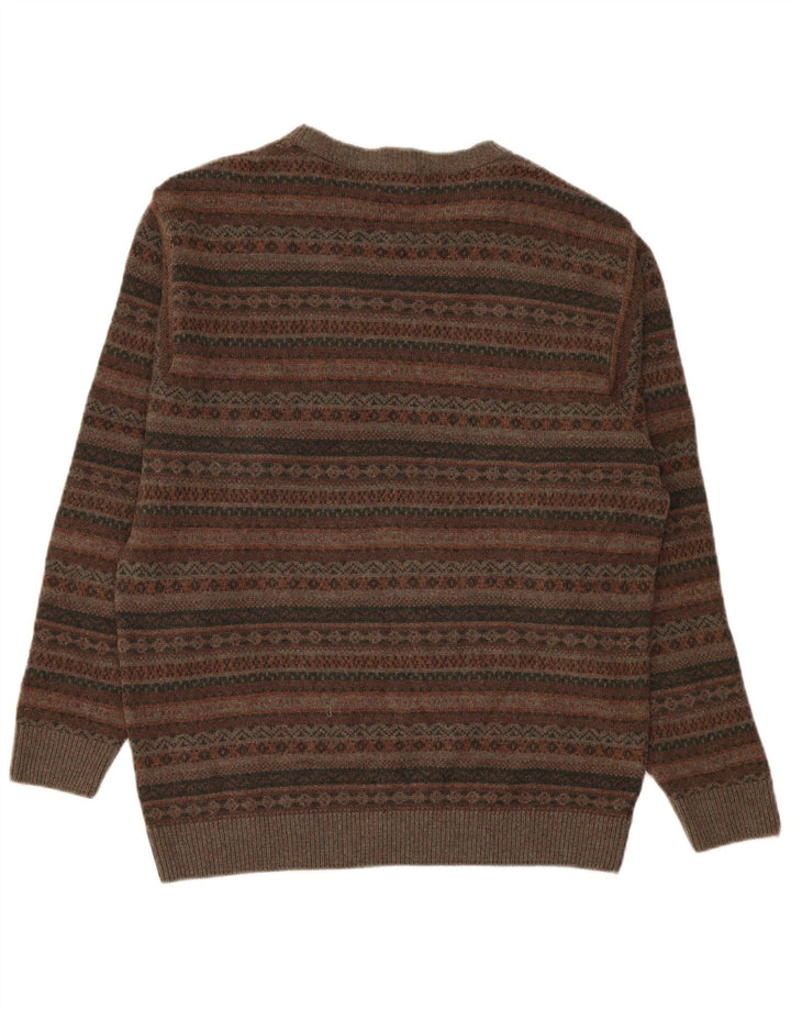 L.L.Bean Herre Boat Neck Jumper Sweater Medium Khaki Fair Isle Lammeuld