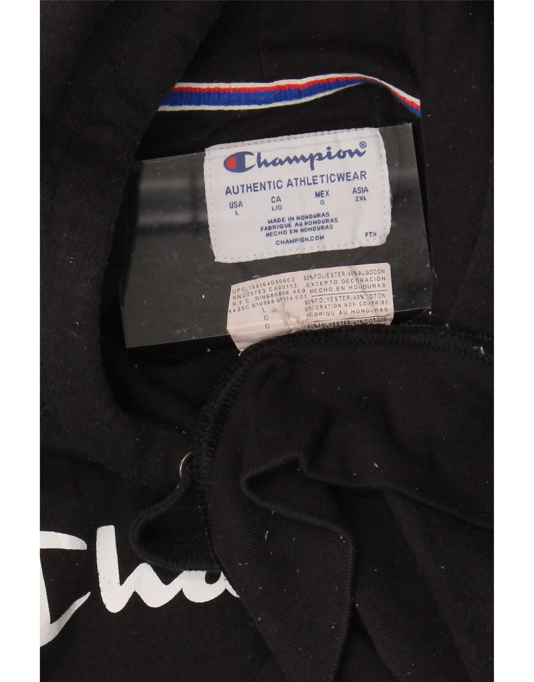 CHAMPION Womens Graphic Hoodie Jumper UK 16 Large Black Polyester Vintage Champion and Second-Hand Champion from Messina Hembry 