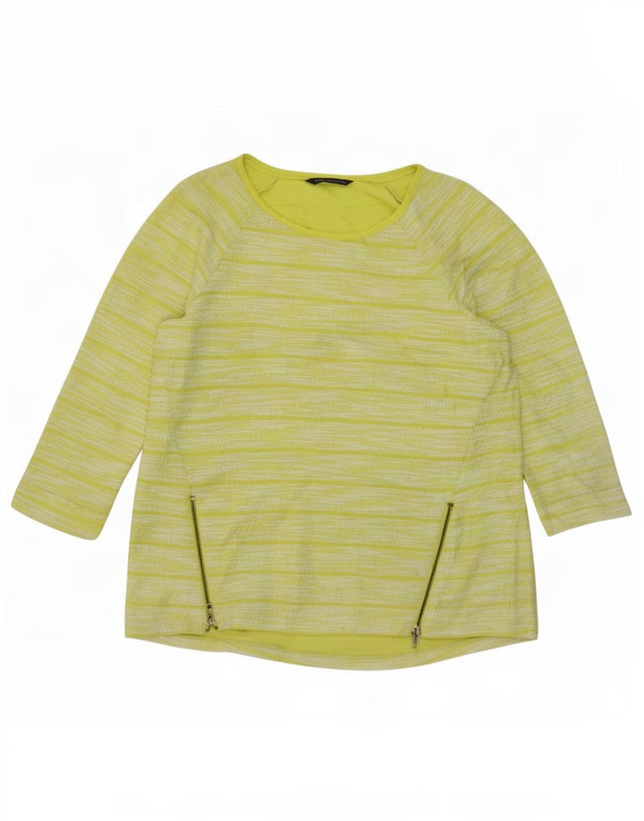 Marks & Spencer Dame Top 3/4 ærmet UK 14 Stor grøn stribet polyester