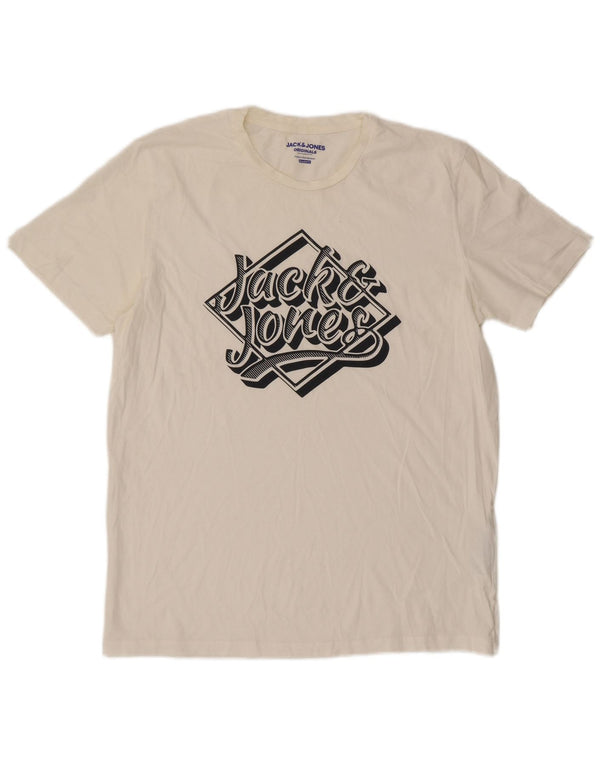 Jack & Jones Herre Regular Fit Grafisk T-Shirt Top XL Hvid Bomuld